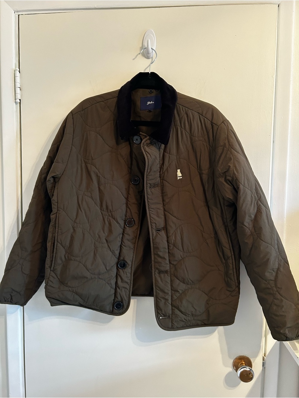 Yale Quilted Olive Jacket with corduroy CollarPreppy Ivy League Vintage Inspired